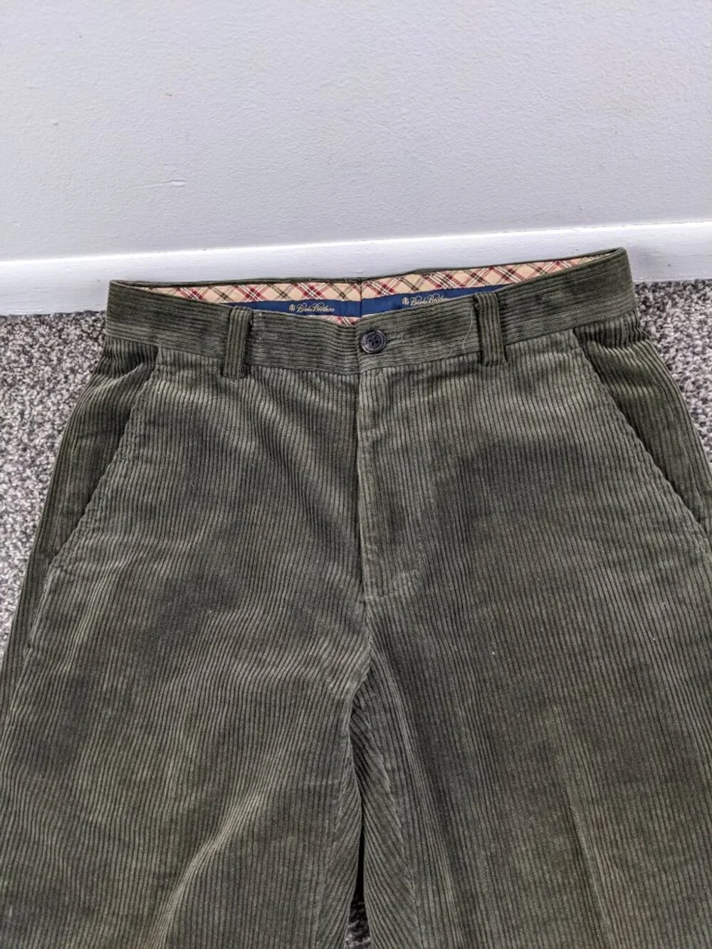 Brooks Brothers Pants Corduroy Flat Front Dark Olive Green Mens 29x30 Clark